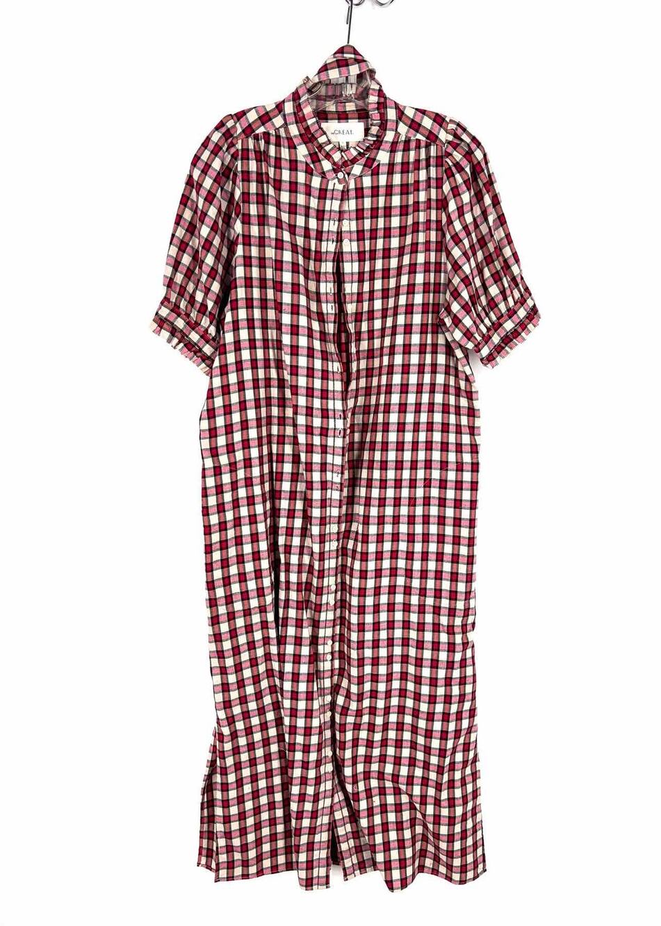 The Great. Size L Red/Beige Plaid Button-down Designer Dress Maxi